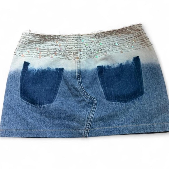 Y2K 100% Cotton Express Sequin Micro Mini Skirt Denim Britney Spears 2000s - Picture 2 of 4